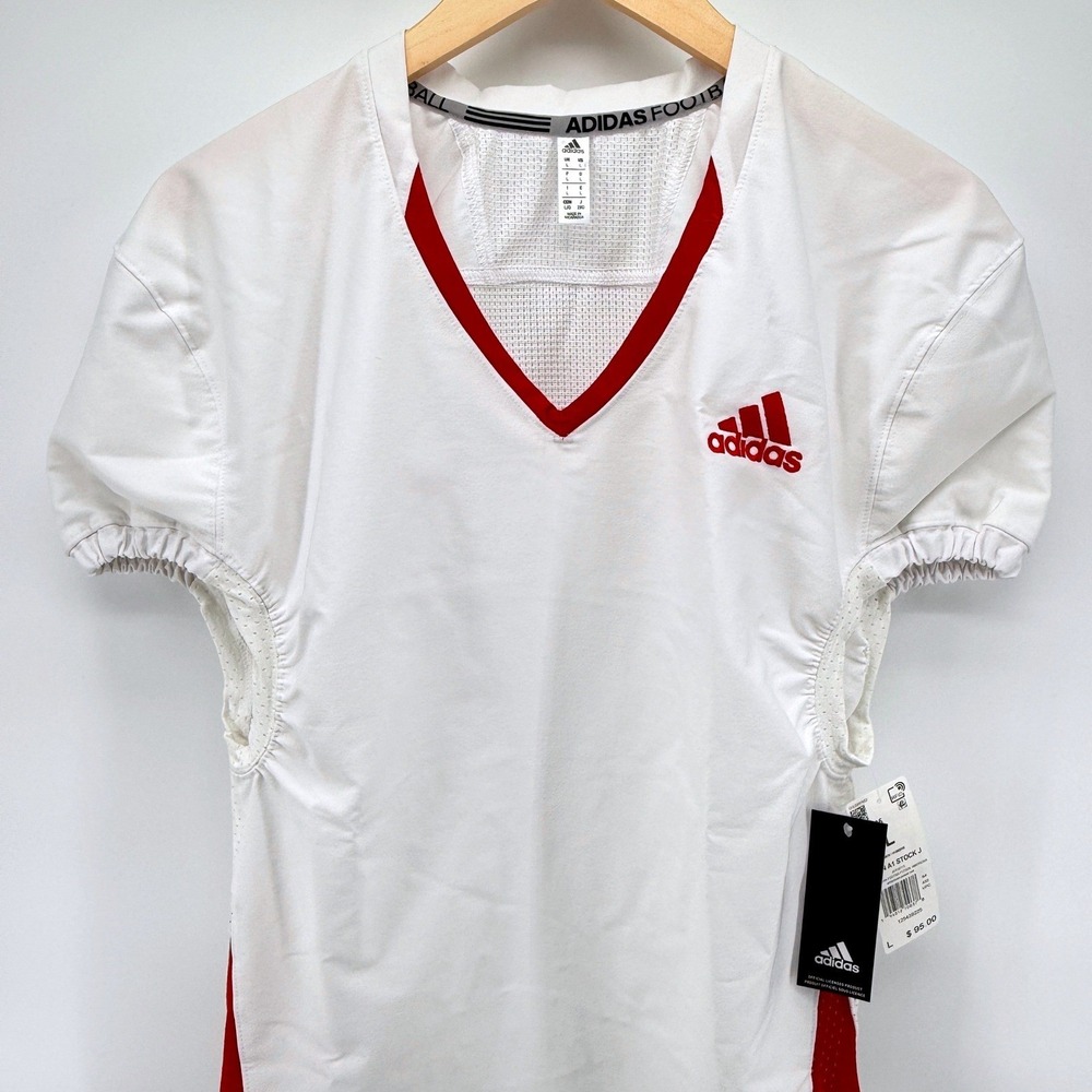 Adidas A1 Stock Football Jersey Mens Large White Red V-Neck NWT - Picture 3 of 16